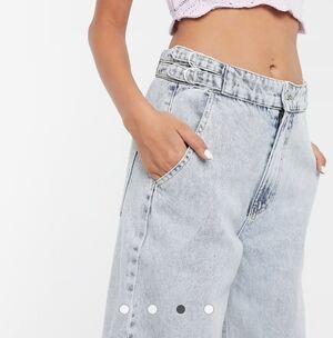 Bershka 1998 Denim Collection Light Wash Adjustable High Waist Relaxed Fit Jeans